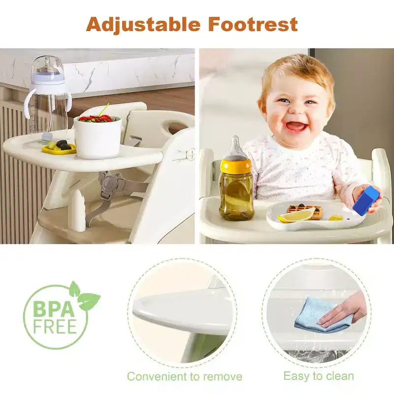 Chaise haute 3-en-1 multifonctionnelle pour tout-petits avec harnais de sécurité et plateau amovible